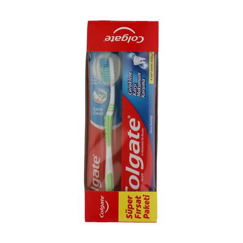 مسواک کلگیت مدل Extra clean با برس متوسط به همراه خمیر دندان کلگیت مدل سفيد کننده و ضد پوسيدگی حجم 75 میلی لیتر