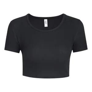 کراپ‌تاپ آستین کوتاه زنانه مدل یقه گرد استرچ راه راه - 5002