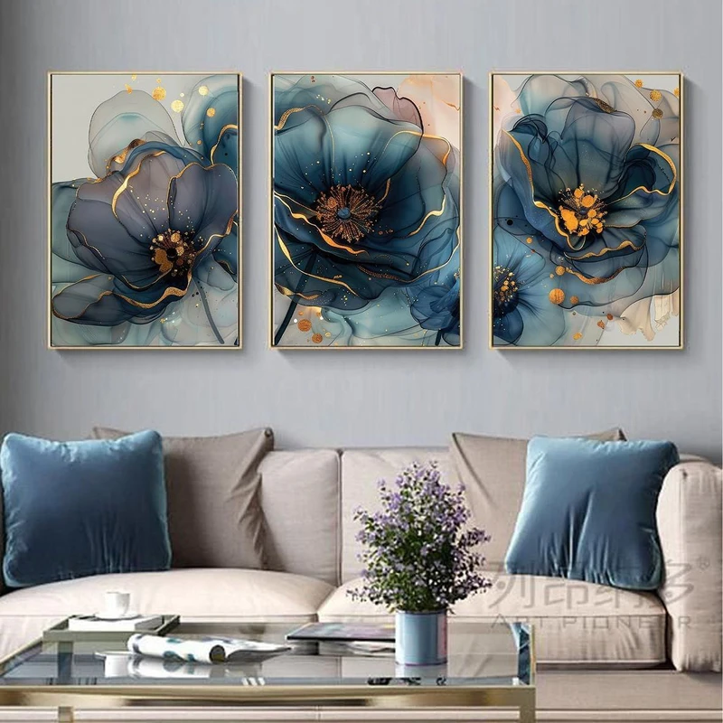 تابلو آتریسا طرح گل مدرن مدل AT00740 مجموعه 3 عددی 