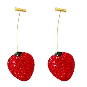 گوشواره دخترانه مدل گیلاسی طرح توت فرنگی کد mn432