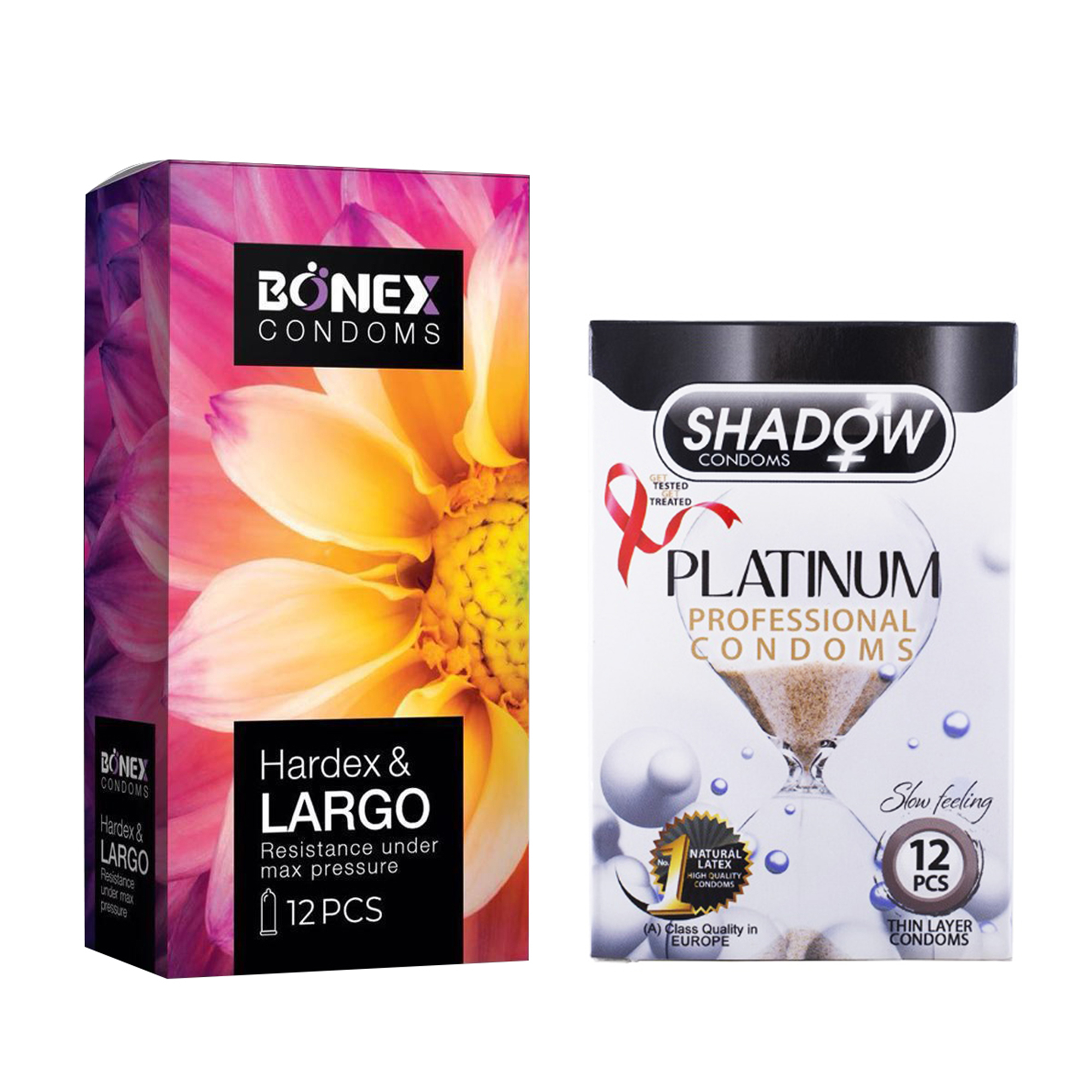 کاندوم بونکس مدل Hardex & Largo بسته 12 عددی به همراه کاندوم شادو مدل Platinum بسته 12 عددی