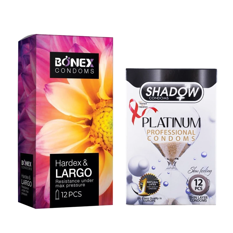 کاندوم بونکس مدل Hardex &amp; Largo بسته 12 عددی به همراه کاندوم شادو مدل Platinum بسته 12 عددی