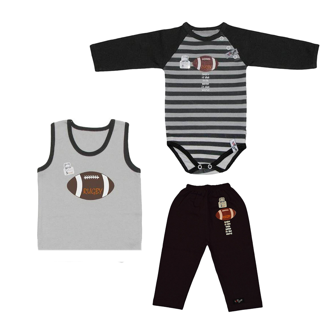 ست 3 تکه لباس نوزادی تاپ لاین مدل راگبی
