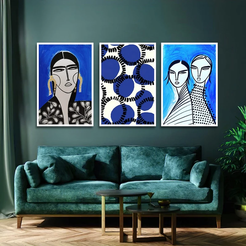 تابلو بکلیت طرح نقاشی دکوراتیو مدرن سبک کوبیسم مدل W-1419 مجموعه 3 عددی
