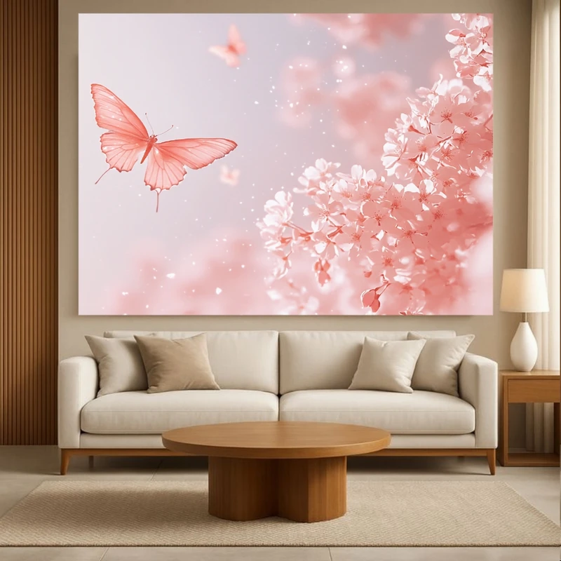 پوستر پارچه ای طرح مخمل  طبیعت مدل پروانه و گل کد PY1169