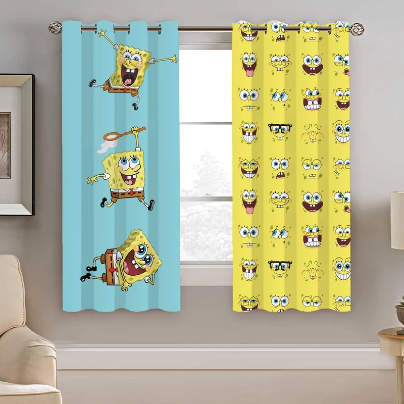 پرده نیروانا طرح باب اسفنجی کودک مدل مخمل کد 8021 سایز 140×200 سانتی متر