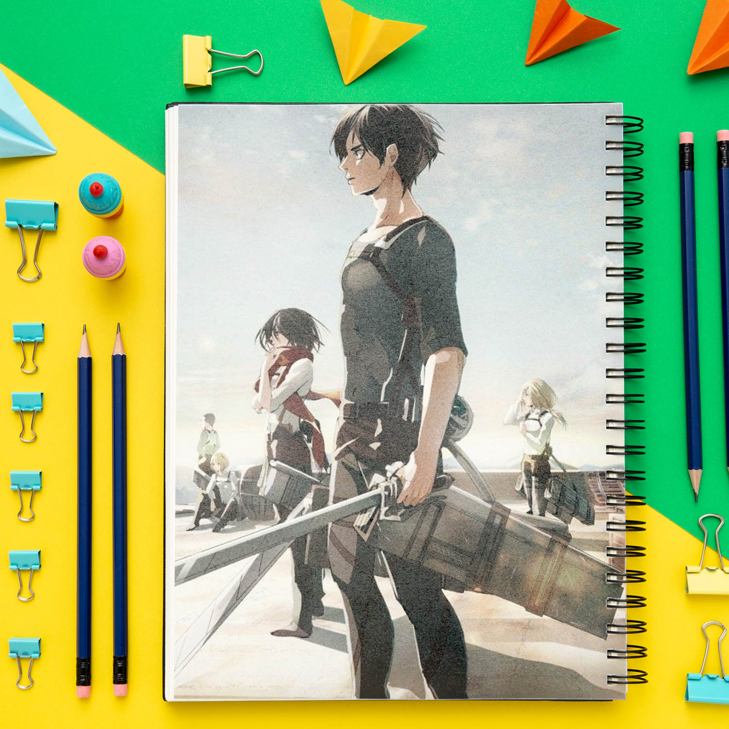 دفتر مشق باژیکان طرح انیمه اتک آن تایتان Attack On Titan کد 20211448 به همراه استیکر لپ تاپ مجموعه 14 عددی