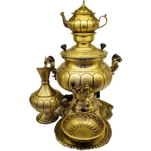 سرویس سماور ذغالی 5 پارچه برنجی مدل پارسه