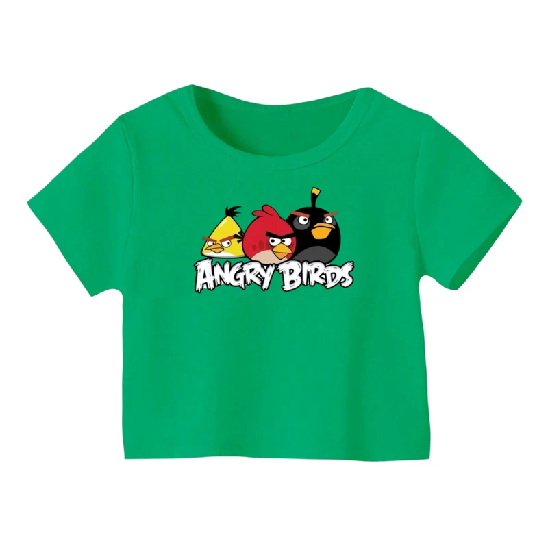 کراپ‌ تی‌شرت آستین کوتاه زنانه مدل انگری بردز کد ۲