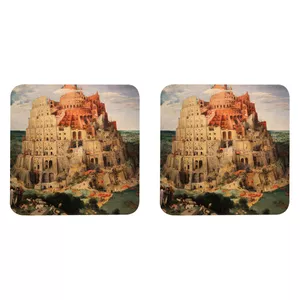 زیر لیوانی مدل Z1002 طرح نقاشی برج بابل پیتر بروگل بسته دو عددی