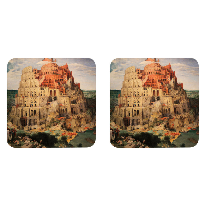 زیر لیوانی مدل Z1002 طرح نقاشی برج بابل پیتر بروگل بسته دو عددی