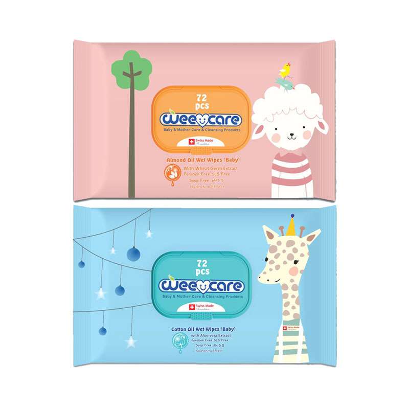 دستمال مرطوب کودک وی کر مدل Cotton & Almond Oil بسته 72 عددی مجموعه 2 عددی