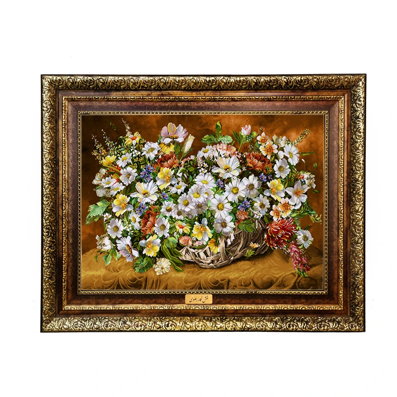 تابلو فرش ماشینی نقش نگار رضوی طرح گل کد 2232KH