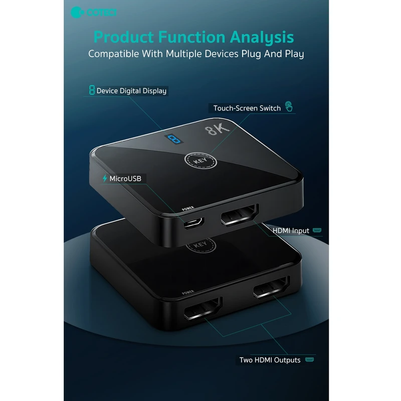 عکس شماره 6 : سوئیچ 1 به 2 hdmi کوتتسی مدل of-036 8k