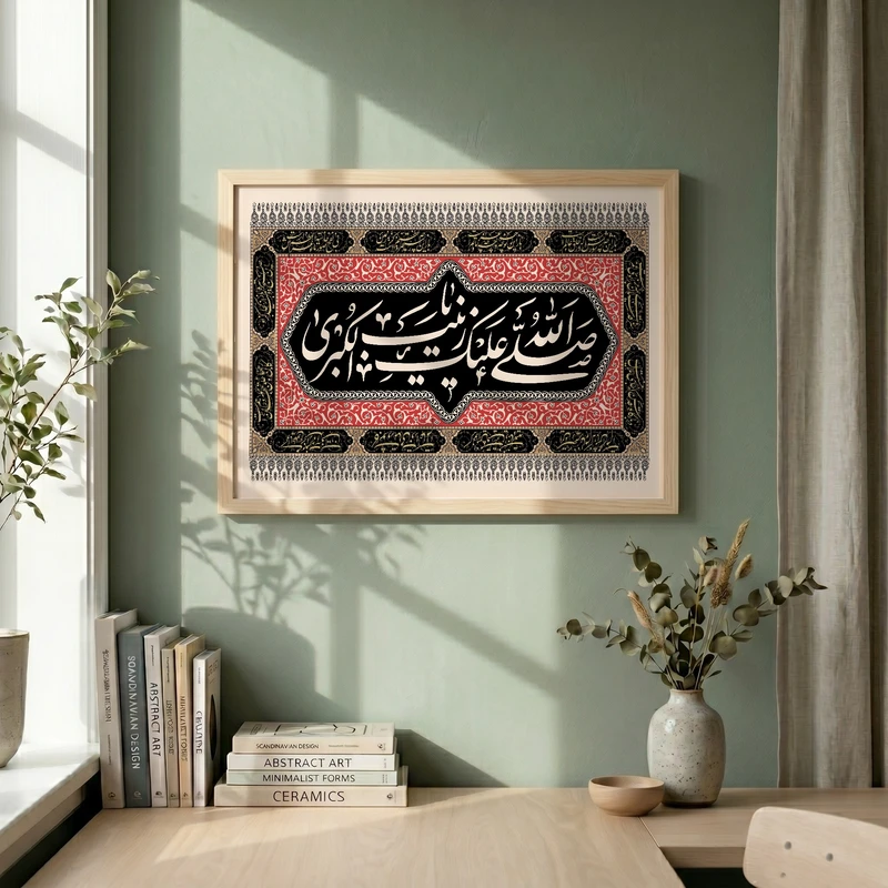 تابلو طرح صلی الله علیک یا زینب الکبری (س) مدل G14454 فریم کرم روشن