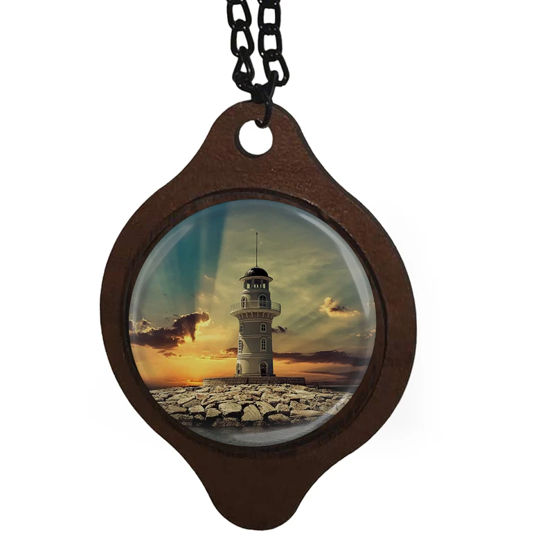 آویز تزیینی خودرو طرح جزیره فانوس دریایی و دریا کد 1038