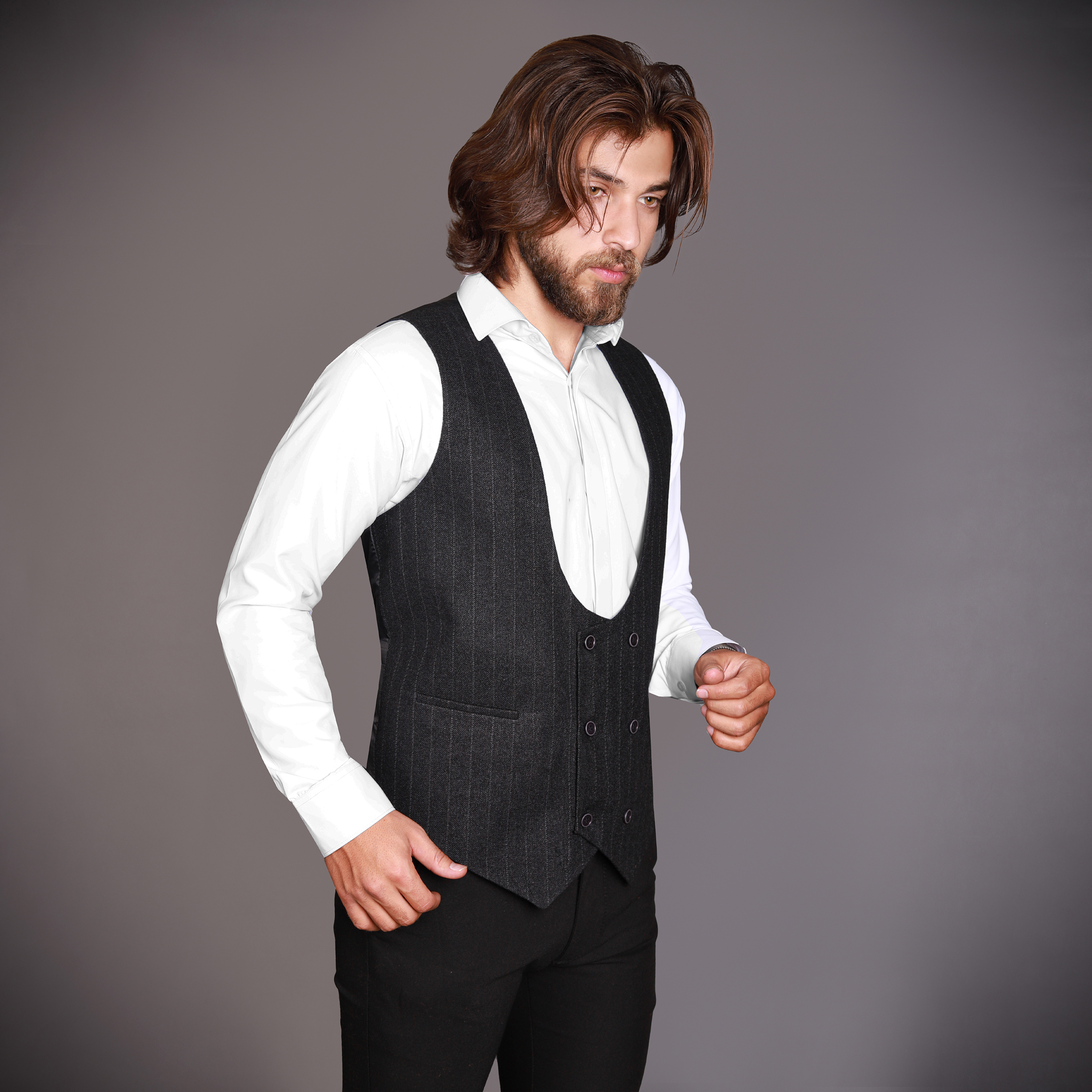 جلیقه مردانه مدل دیپلمات رنگ نوک مدادی