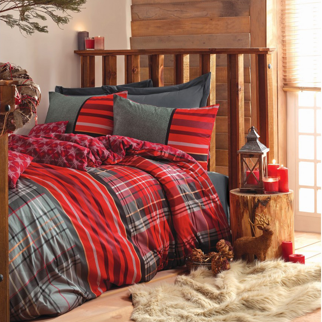 سرویس ملحفه کاتن باکس مدل Masculine Santa Gri تک نفره 3 تکه