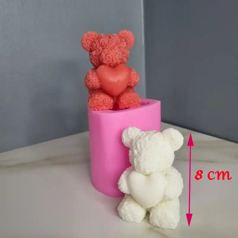 قالب شمع مدل خرس تدی گل گلی قلب به دست کد C 08CM