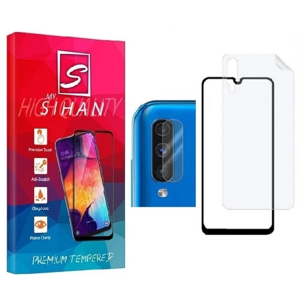 محافظ صفحه نمایش مای سیحان مدل FUL مناسب برای گوشی موبایل سامسونگ Galaxy A70 به همراه محافظ پشت گوشی و محافظ لنز دوربین