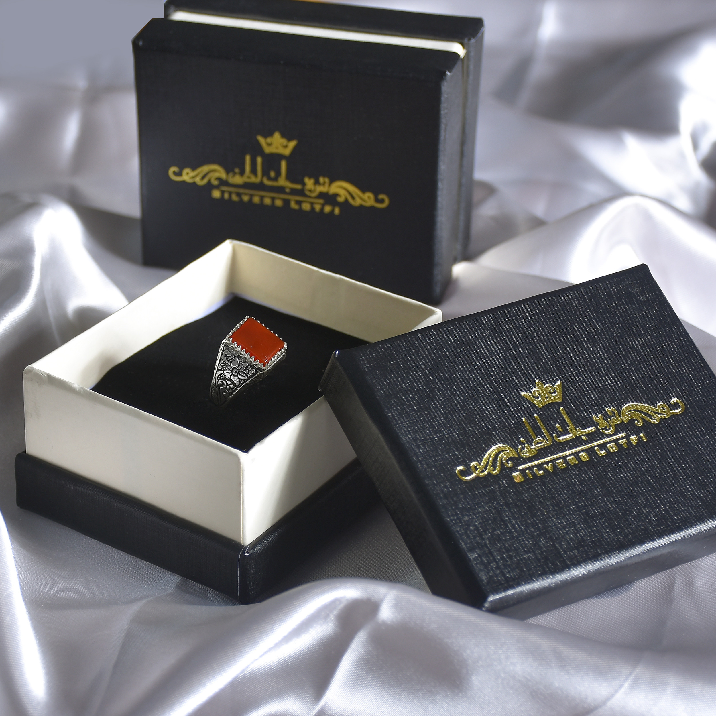 انگشتر نقره مردانه نقره جات لطفی مدل عقیق کد ANMS05E01