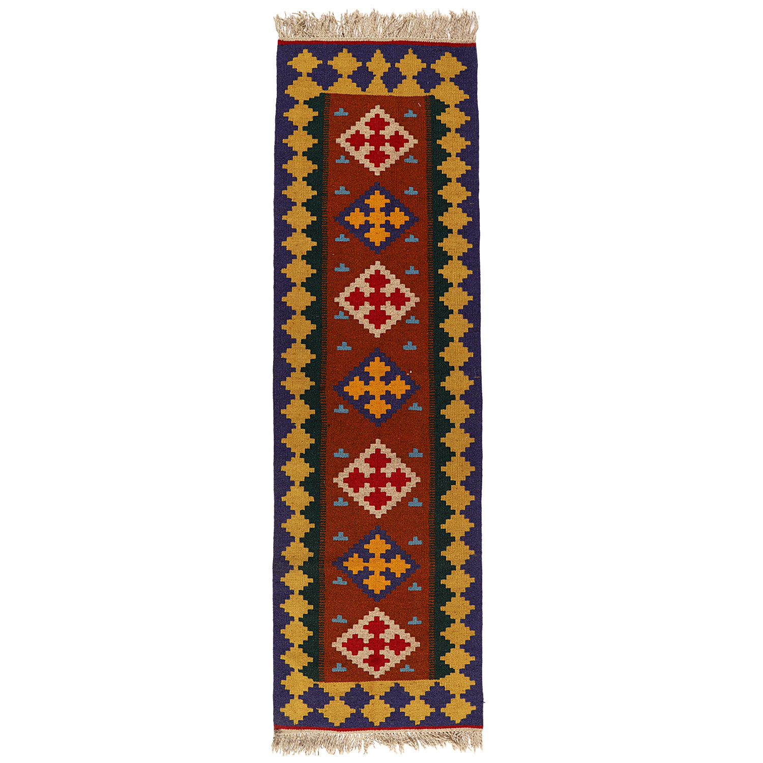 گلیم دستبافت کناره طول دو متر مدل قشقایی کد 140255