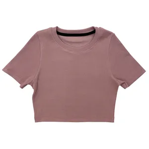 کراپ‌تاپ آستین کوتاه زنانه مدل کبریتی کد 27-10 رنگ کالباسی