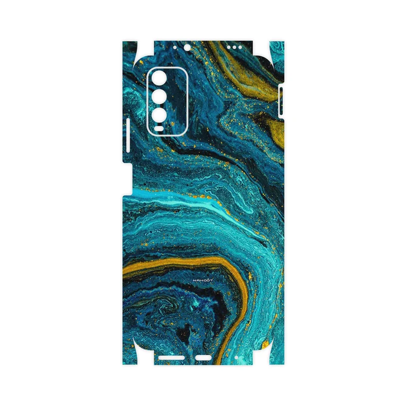 برچسب پوششی ماهوت مدل Turquoise marblewith golden streaks-FullSkin مناسب برای گوشی موبایل شیائومی Redmi 9T