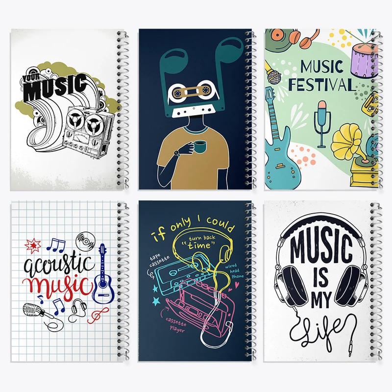 دفتر مشق 50 برگ خندالو طرح موزیک کد 973 مجموعه 6 عددی