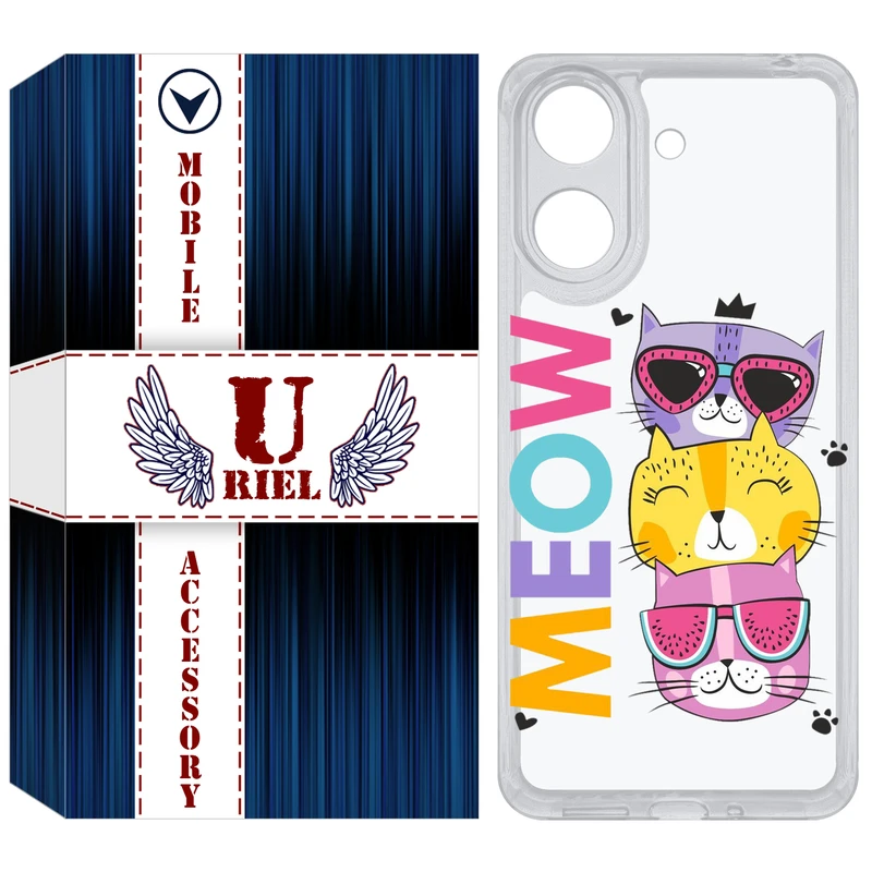 کاور یوریل مدل Clear کد 57 طرح گربه مناسب برای گوشی موبایل شیائومی Redmi 13C / Poco C65