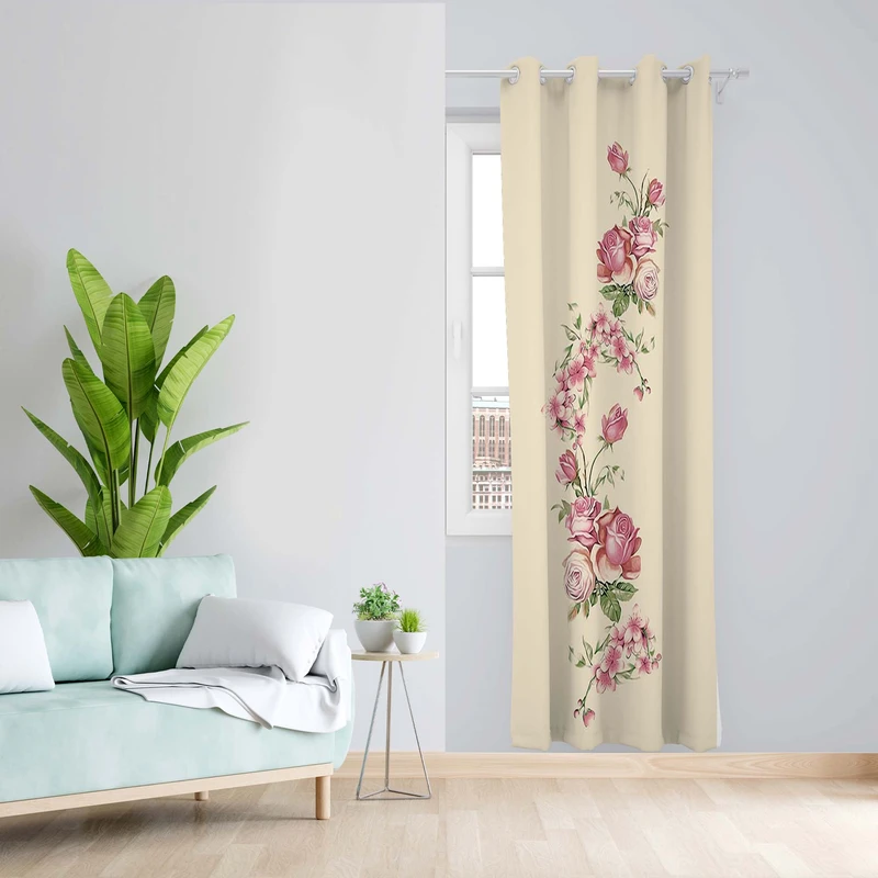 پرده طرح گل رز مدل مخمل پانچی کد 5429 z سایز 140x200 سانتی متر