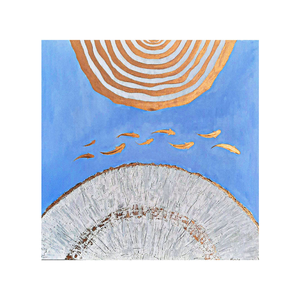 تابلو نقاشی رنگ روغن مدل ماهی طلایی