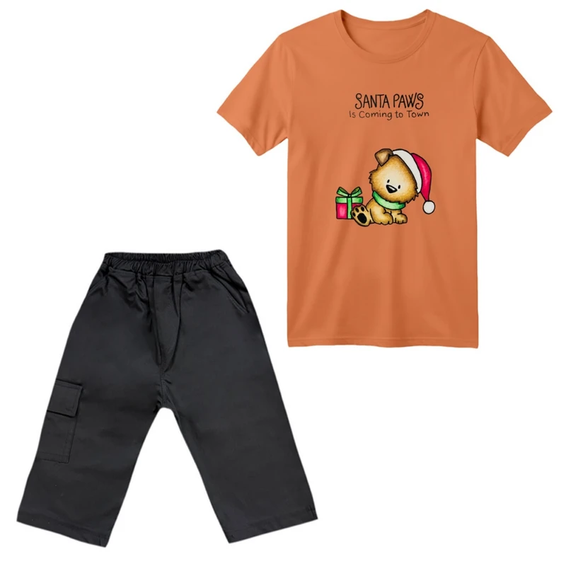 ست تی‌شرت آستین کوتاه و شلوارک پسرانه مدل خرس کریسمس کد 9