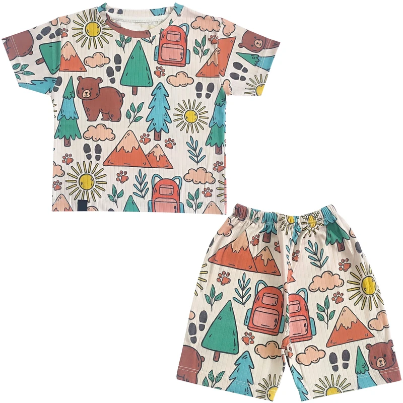 ست تی شرت آستین کوتاه و شلوارک بچگانه مدل جنگل کد 4070