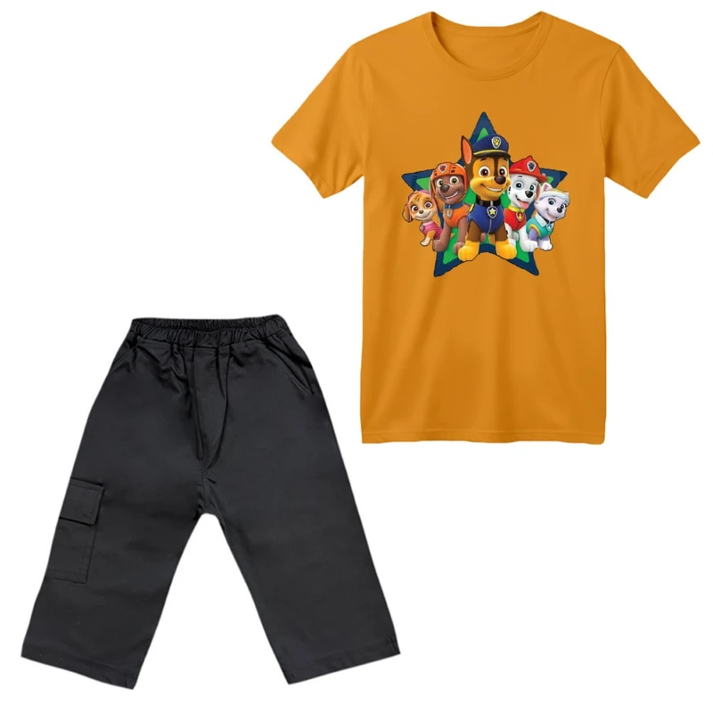 ست تی‌شرت آستین کوتاه و شلوارک پسرانه مدل سگ نگهبان کد ۱۲