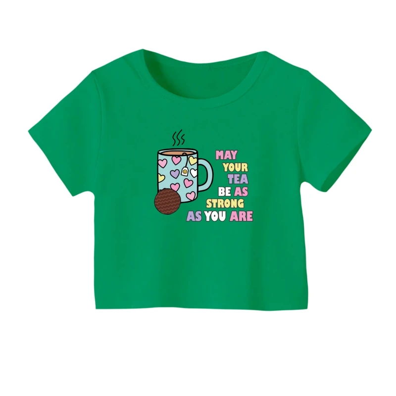 کراپ‌ تی‌شرت آستین کوتاه زنانه مدل چای و کوکی