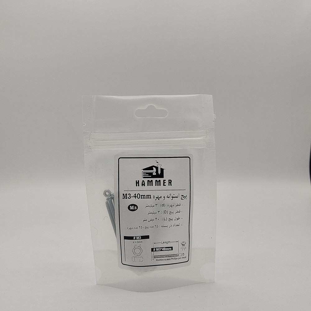پیچ و مهره هامر مدل استوانه کد M3-40mm بسته 50 عددی