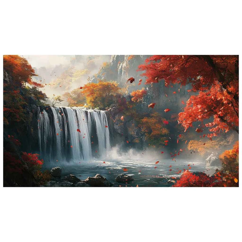 فرش پارچه‌ای مدل فرشینه طرح نقاشی آبشار  طبیعت پاییزی کد AR3061659