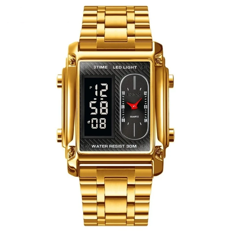 ساعت مچی عقربه‌ای کوارتز مردانه بین باند مدل دو زمانه کورنومتر دار کد 03