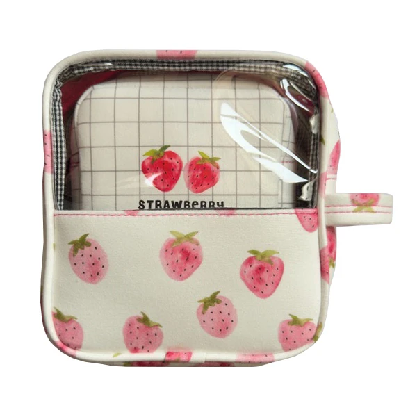 کیف لوازم آرایش زنانه بندو مدل Straw Berry مجموعه 2 عددی