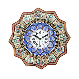 ساعت دیواری خاتم کاری مدل خورشیدی طرح گل و مرغ برجسته کد Gr36d18-2f4