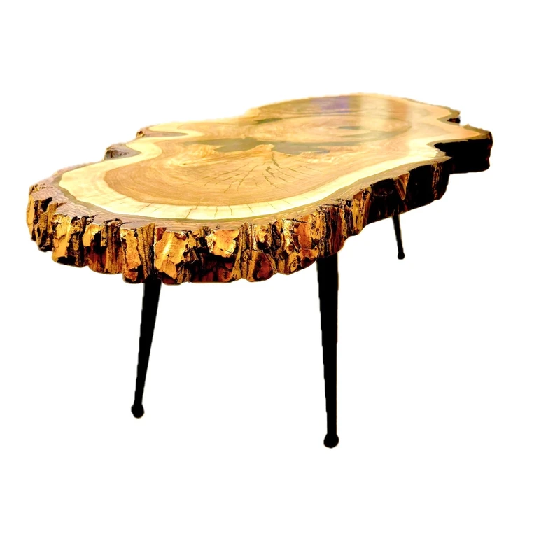 میز جلومبلی بیضی با پایه فلز و صفحه چوب مدل  CR002