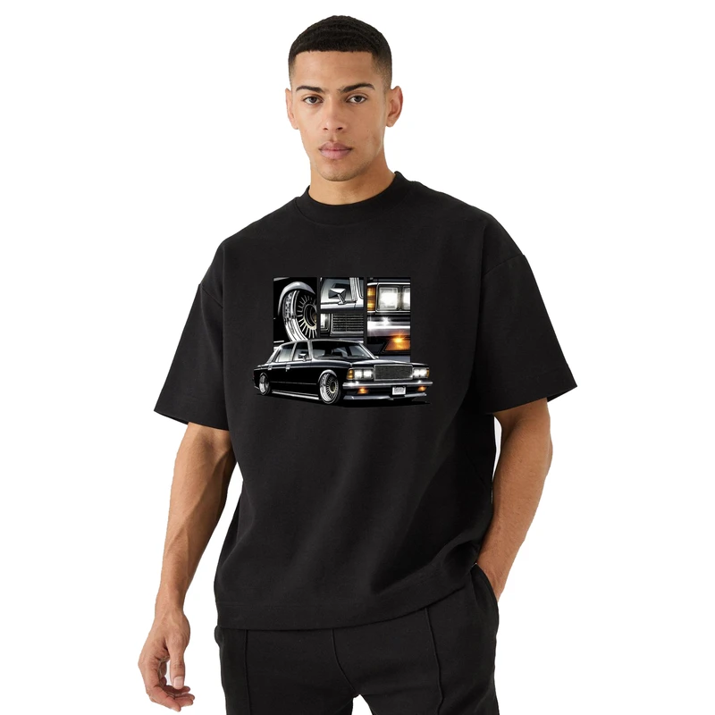 تی‌شرت آستین کوتاه مردانه مدل باکسی طرح ماشین