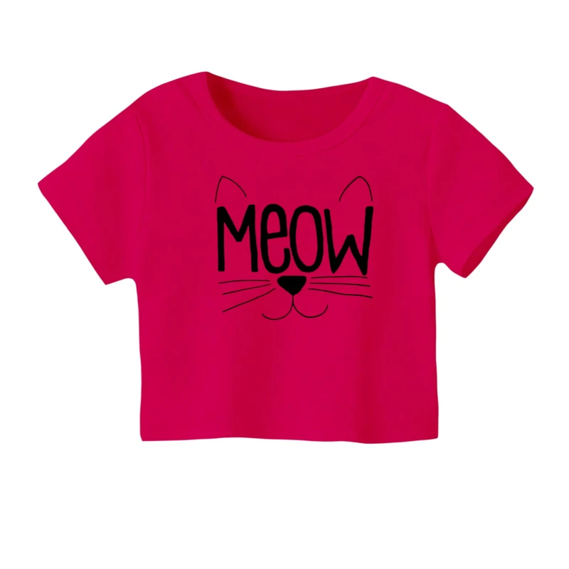 کراپ‌ تی‌شرت آستین کوتاه زنانه مدل گربه کد 14