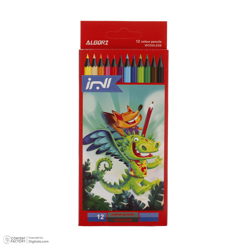 مداد رنگی 12 رنگ البرز مدل woodless