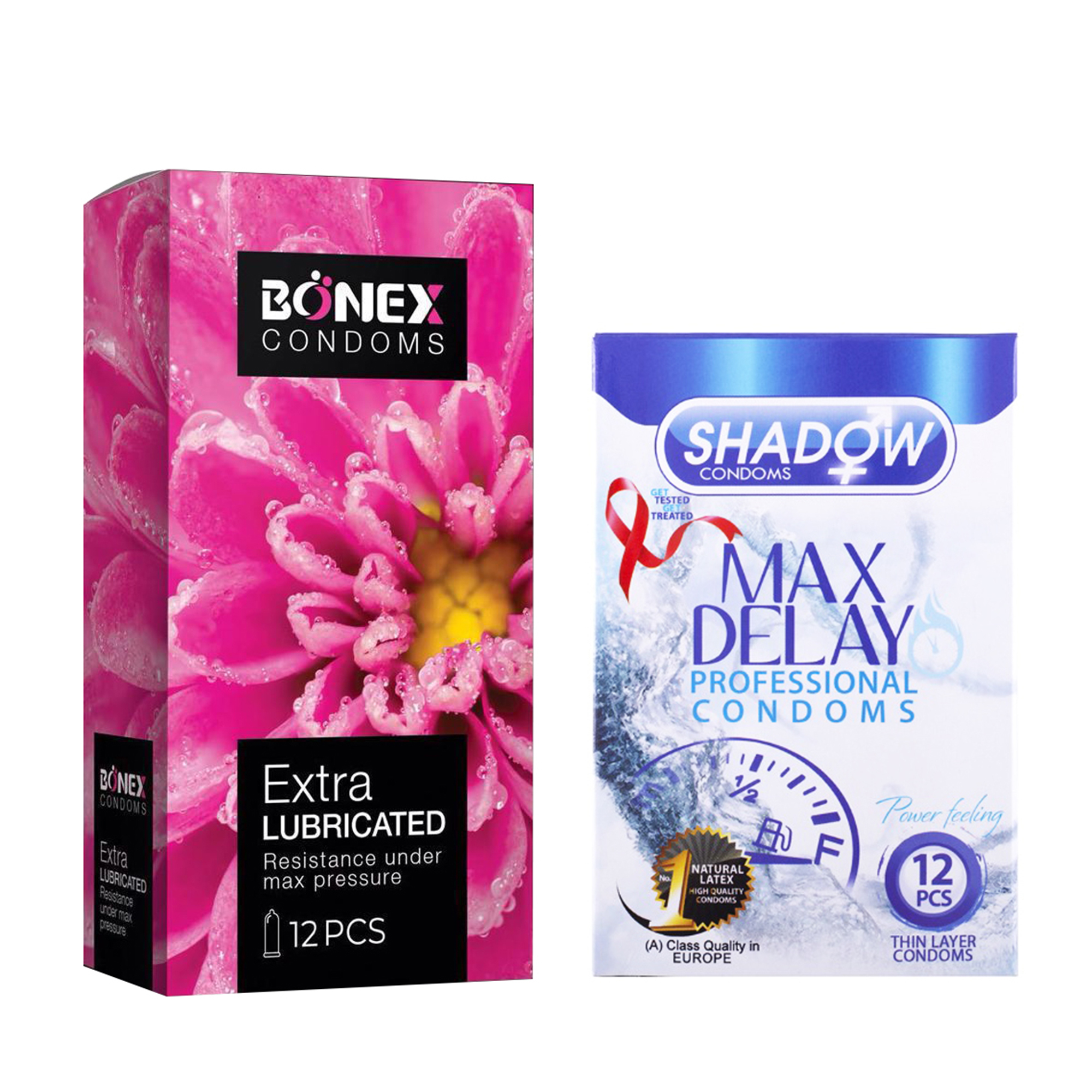 کاندوم بونکس مدل Extra Lubricated بسته 12 عددی به همراه کاندوم شادو مدل Max Delay بسته 12 عددی