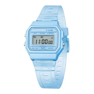 ساعت مچی دیجیتال زنانه مدل نوستالژی کلاسیک بند شفاف کد F91-02