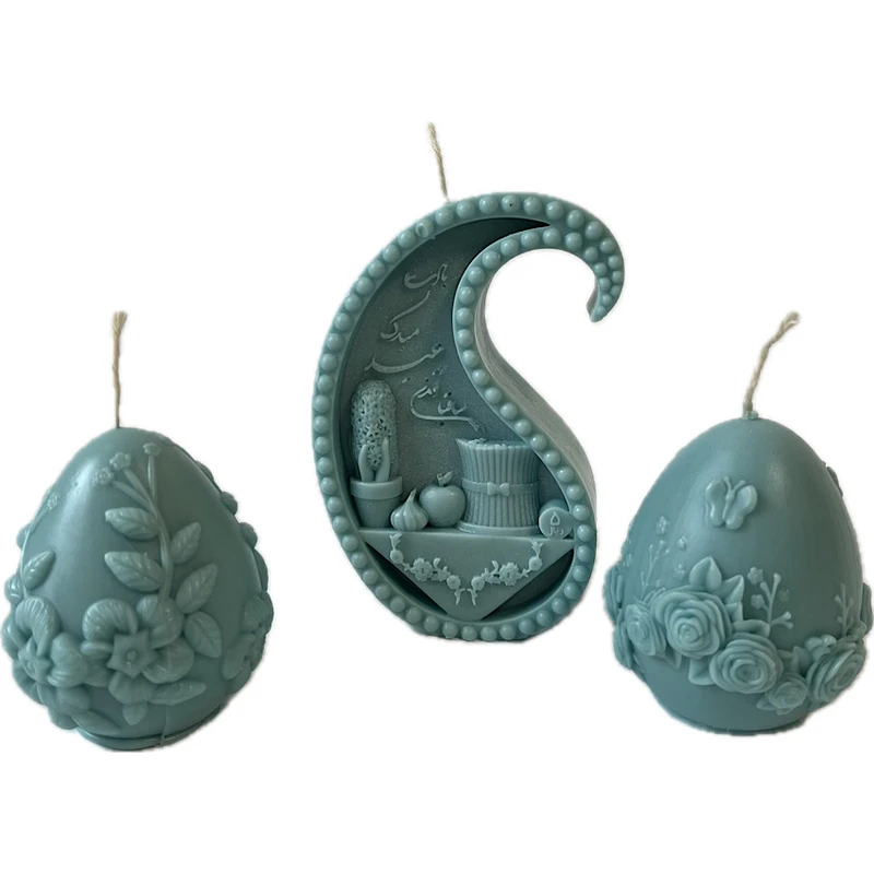 شمع دست‌ساز بدون‌بو مدل نوروزی زمان اتمام 3 ساعت مجموعه 3 عددی