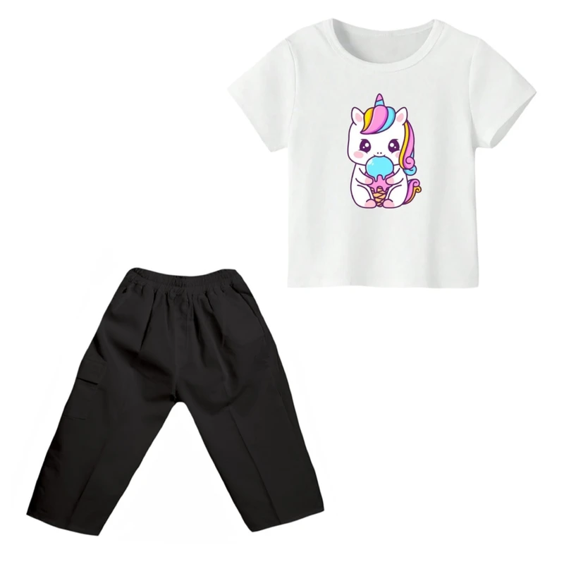 ست تی شرت و شلوارک دخترانه مدل یونیکورن کد ۲۸