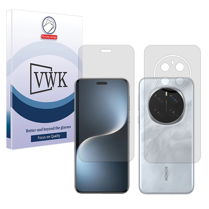 محافظ صفحه نمایش شفاف وی دبلیو کی مدل Tough مناسب برای گوشی موبایل آنر Magic7 Pro به همراه محافظ پشت گوشی